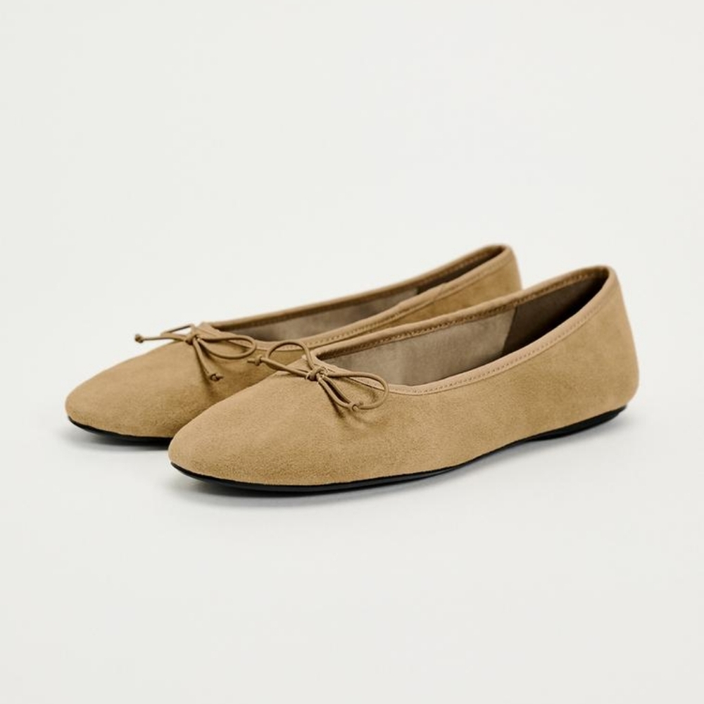 Zara Bow Suede Ballet Flats